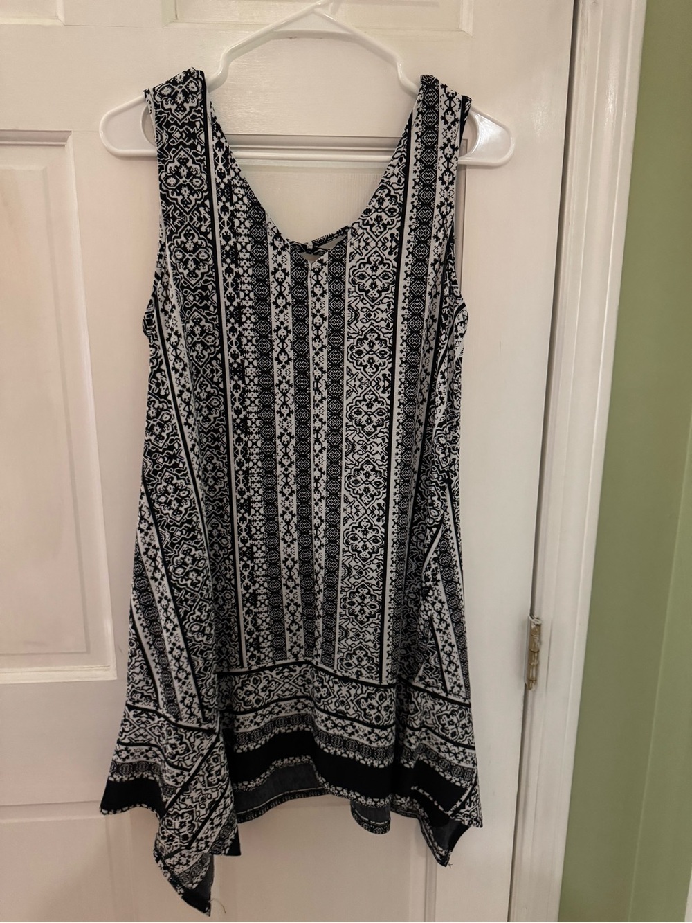 Three Hearts Black & White Asymmetrical Tank Dress with Tribal Stripe Print